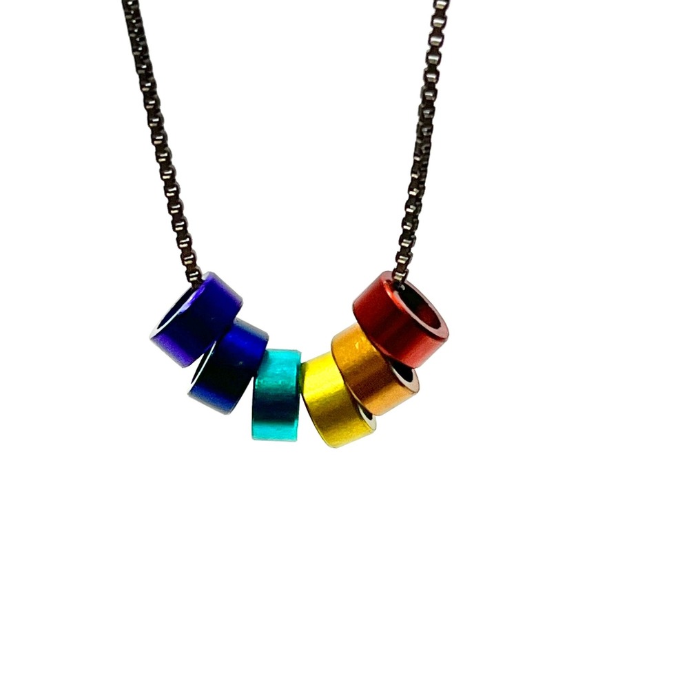 LGBTQ Pride Rainbow Barrel Bead Necklace Colorful Unisex Pendant Chain Gay June - Picture 3 of 7